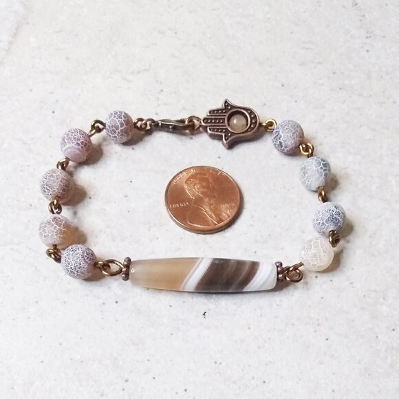 Hamsa Hand Blessing Bracelet! Lovely Shades of Brown! Mixed Agate Beads + Copper - Picture 2 of 10